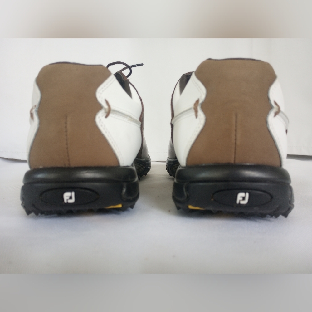 FootJoy Contour Series Leather White and Brown Soft spike Golf Shoes Sz 11M - Picture 7 of 9